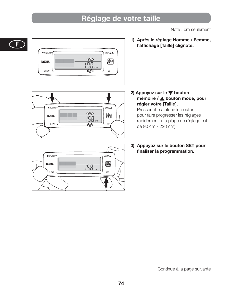 Réglage de votre taille | Tanita AM-120E User Manual | Page 74 / 216