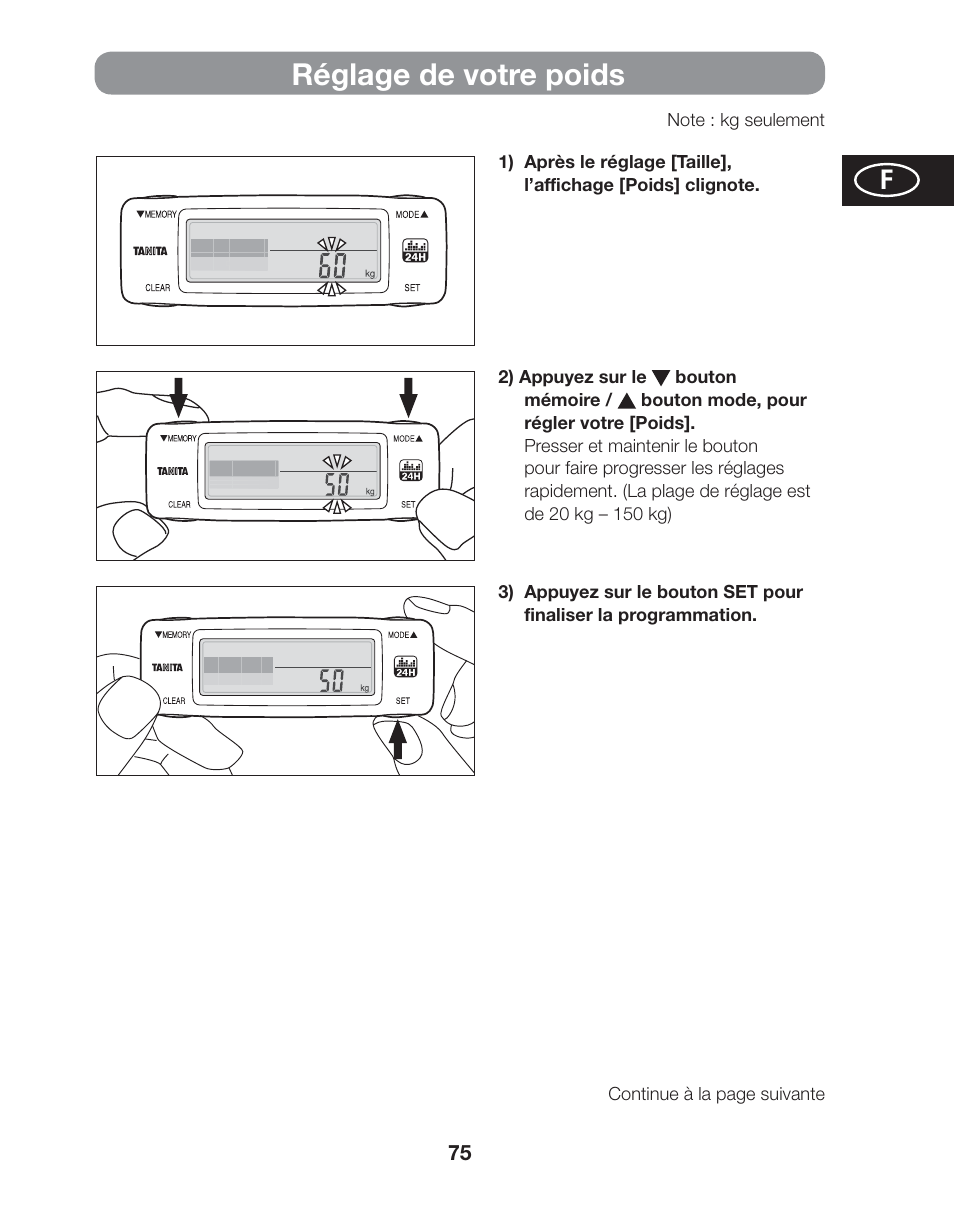 Réglage de votre poids | Tanita AM-120E User Manual | Page 75 / 216
