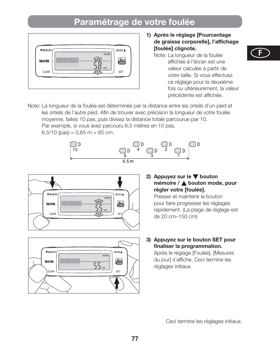 Paramétrage de votre foulée | Tanita AM-120E User Manual | Page 77 / 216