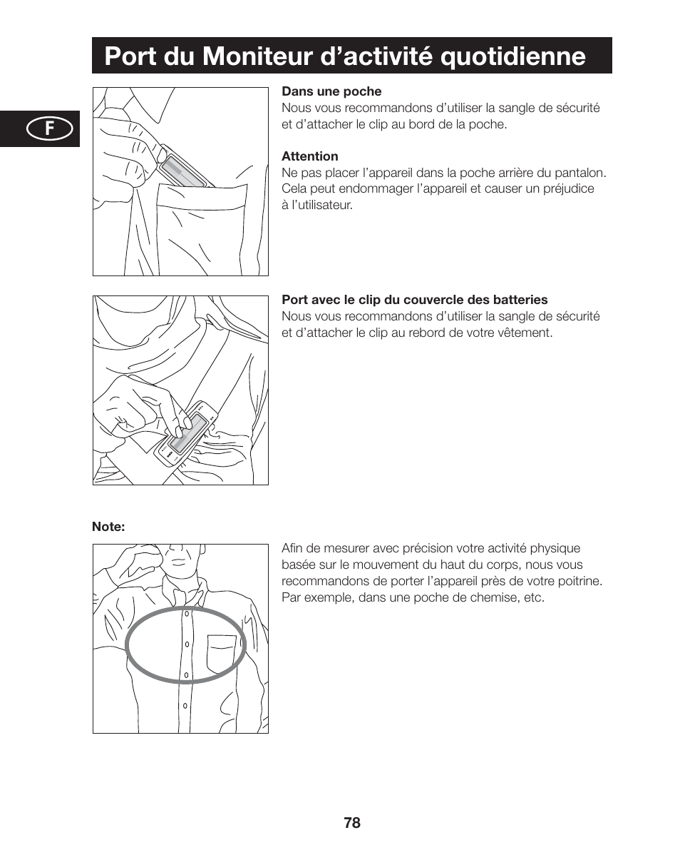 Port du moniteur d’activité quotidienne | Tanita AM-120E User Manual | Page 78 / 216