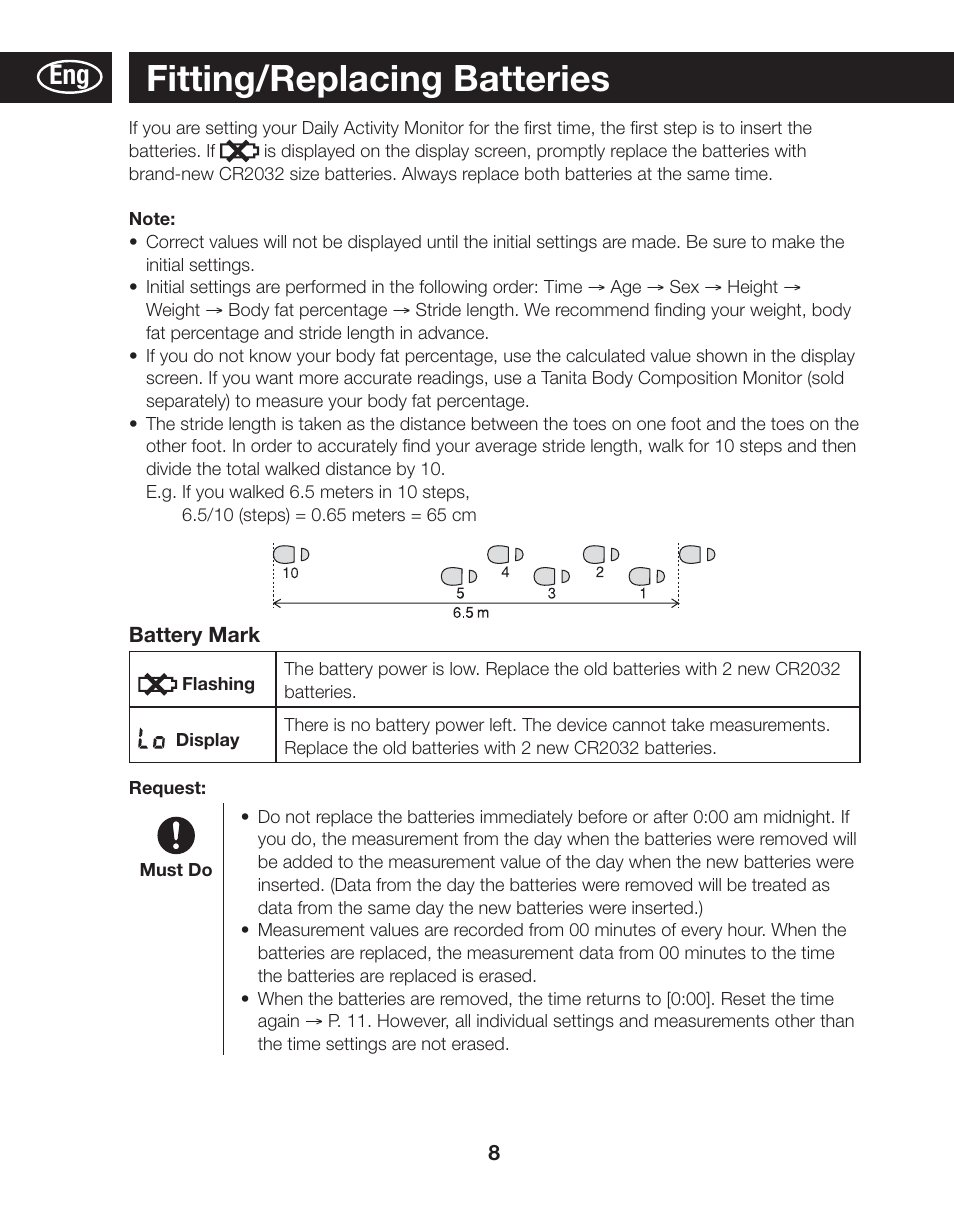 Fitting/replacing batteries | Tanita AM-120E User Manual | Page 8 / 216