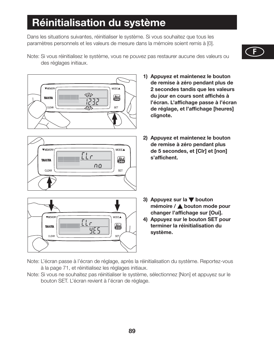 Réinitialisation du système | Tanita AM-120E User Manual | Page 89 / 216