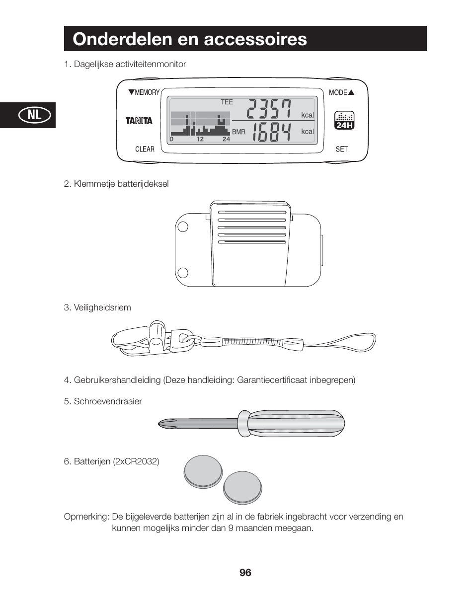 Onderdelen en accessoires | Tanita AM-120E User Manual | Page 96 / 216