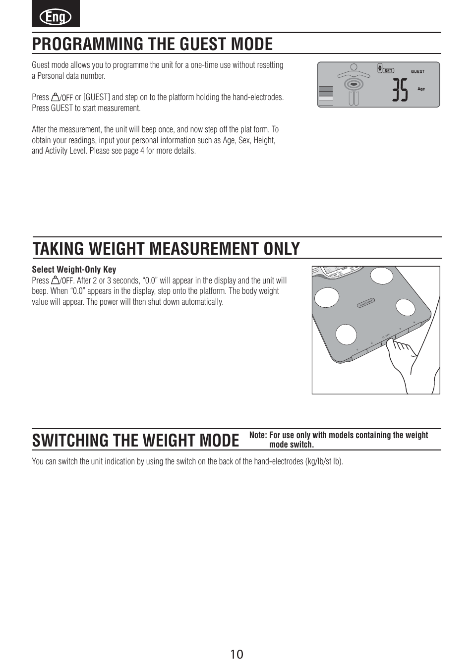 Switching the weight mode | Tanita BC-601 User Manual | Page 12 / 80