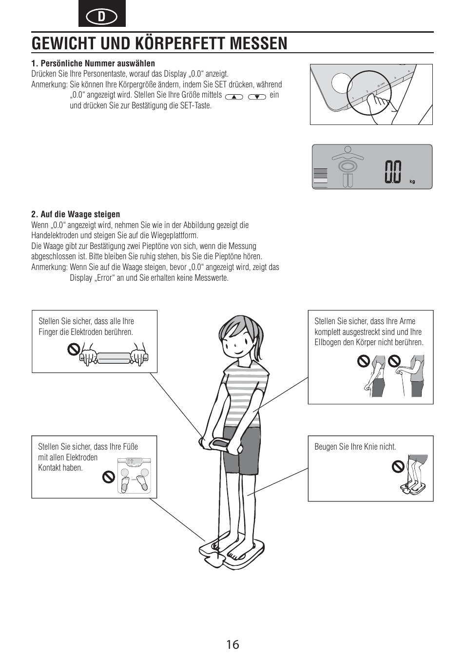 Gewicht und körperfett messen | Tanita BC-601 User Manual | Page 18 / 80