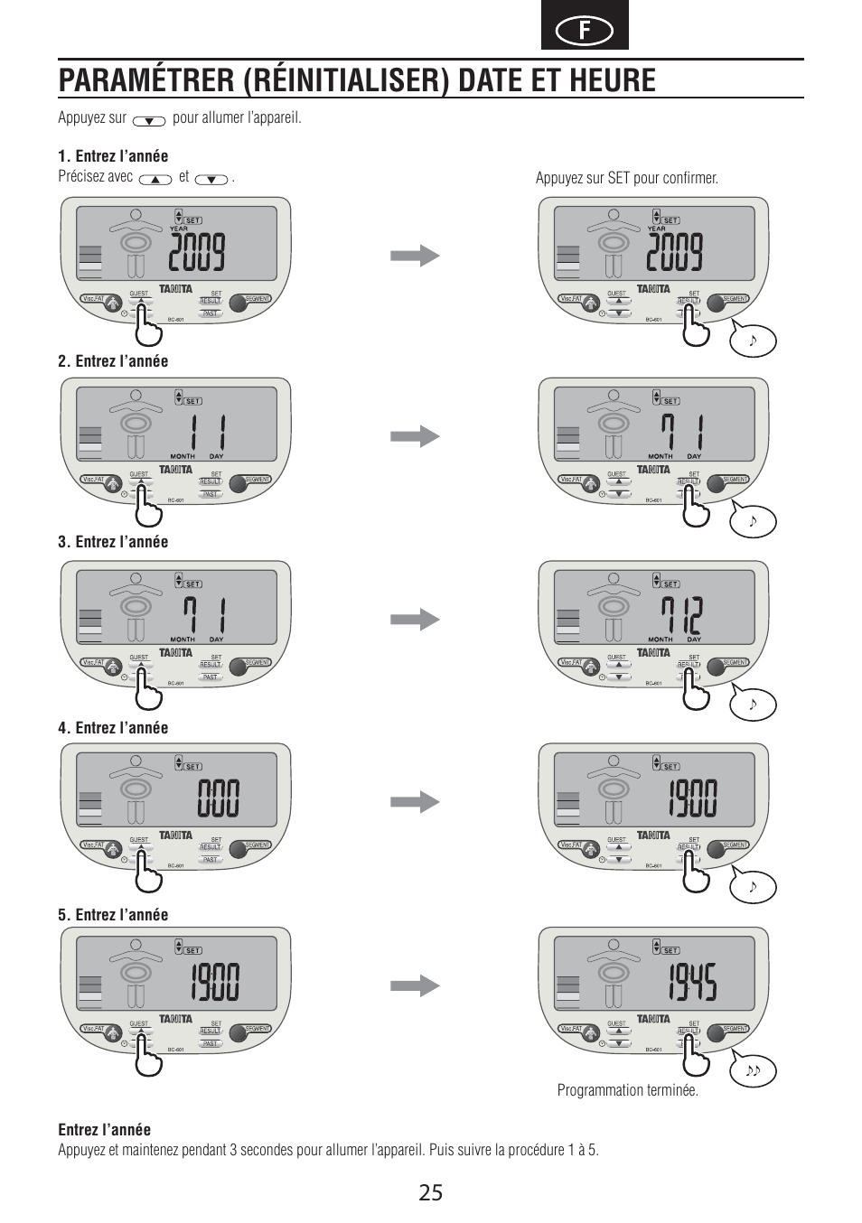 Paramétrer (réinitialiser) date et heure | Tanita BC-601 User Manual | Page 27 / 80