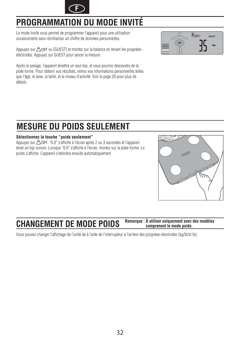 Changement de mode poids | Tanita BC-601 User Manual | Page 34 / 80