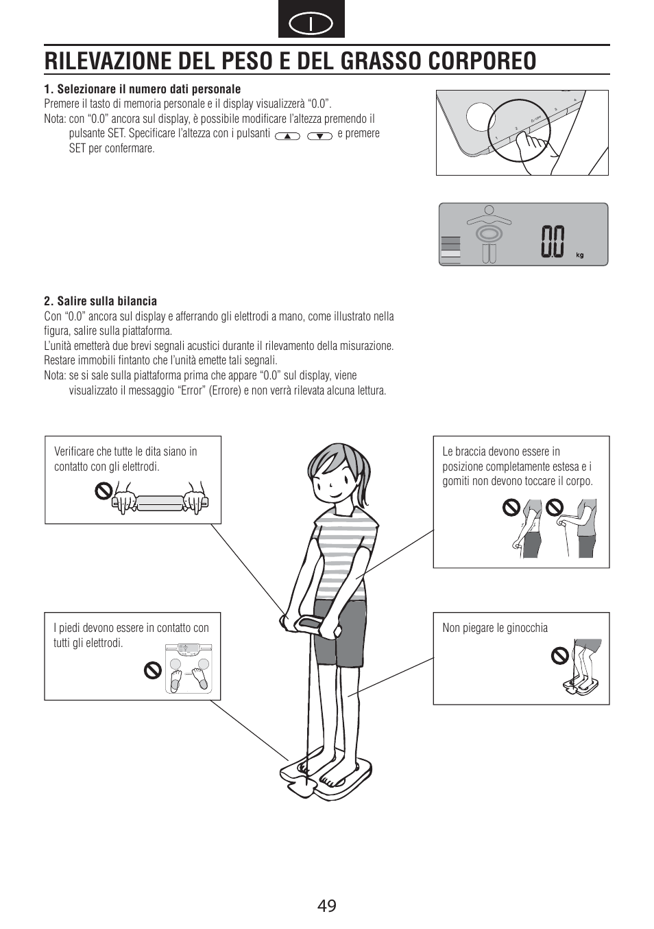 Rilevazione del peso e del grasso corporeo | Tanita BC-601 User Manual | Page 51 / 80