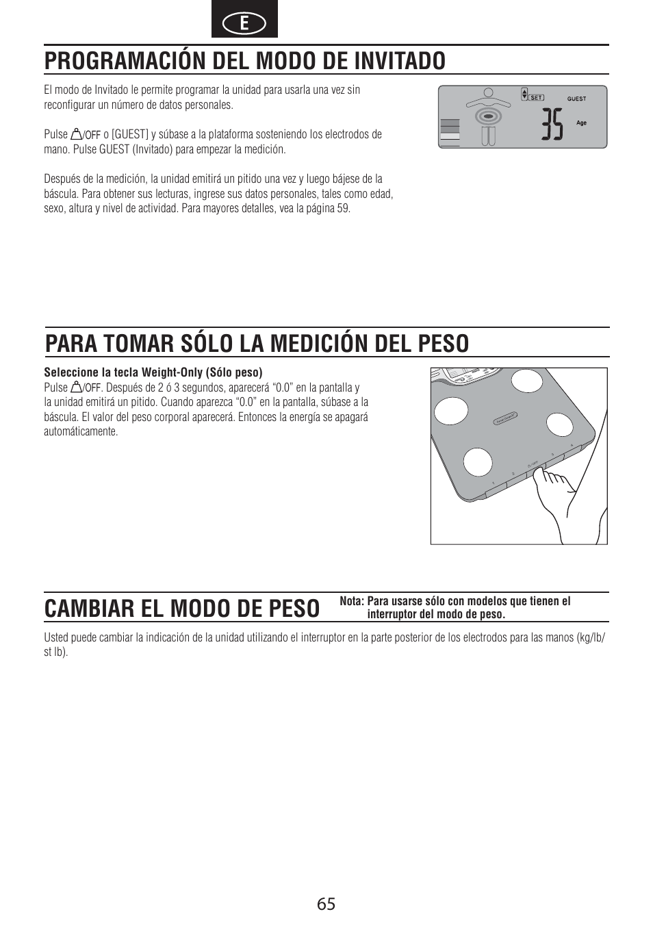 Cambiar el modo de peso | Tanita BC-601 User Manual | Page 67 / 80