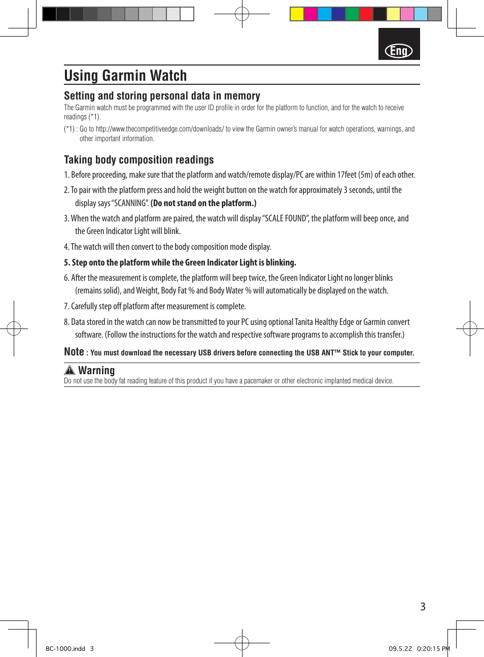 Using garmin watch | Tanita BC-1000 User Manual | Page 5 / 18