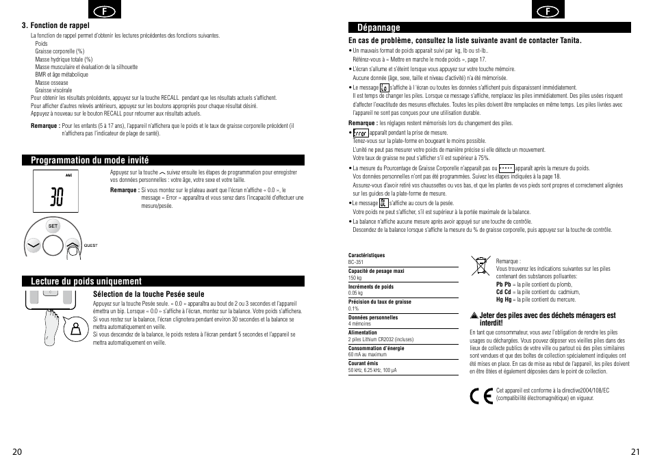 Tanita BC-351 User Manual | Page 12 / 27