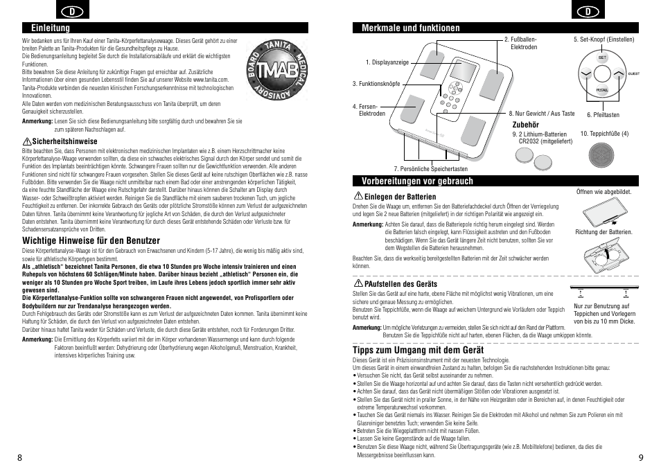 Tanita BC-351 User Manual | Page 6 / 27