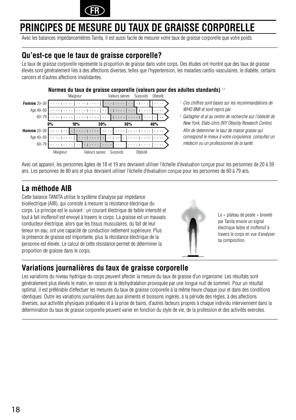 Principes de mesure du taux de graisse corporelle, Qu’est-ce que le taux de graisse corporelle, La méthode aib | Tanita UM-041 User Manual | Page 20 / 68