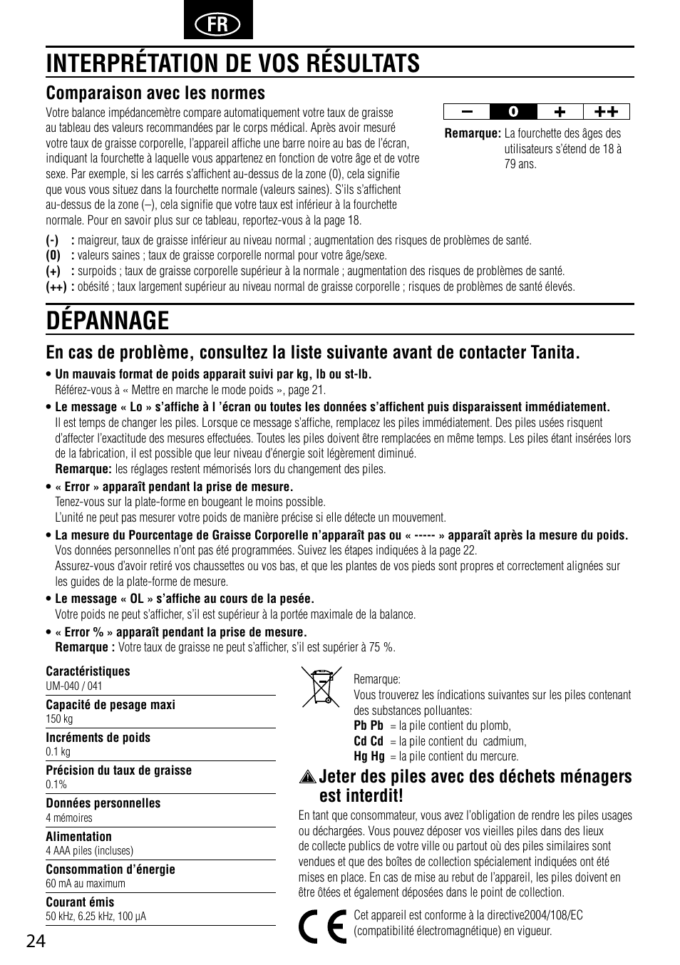 Dépannage interprétation de vos résultats, Comparaison avec les normes | Tanita UM-041 User Manual | Page 26 / 68