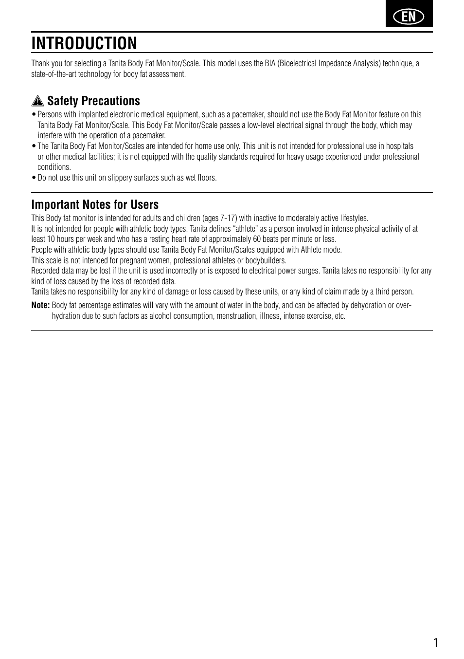 Introduction, Safety precautions | Tanita UM-041 User Manual | Page 3 / 68