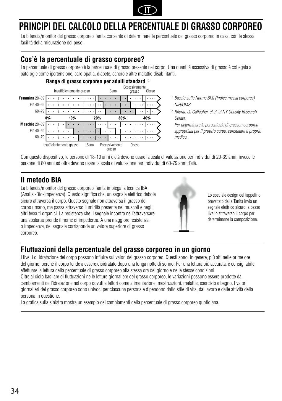 Cos’è la percentuale di grasso corporeo, Il metodo bia | Tanita UM-041 User Manual | Page 36 / 68