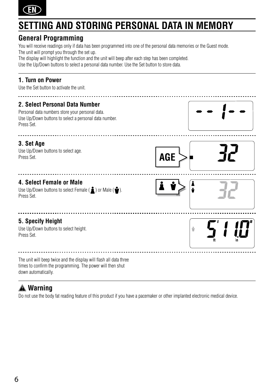 General programming, Warning | Tanita UM-041 User Manual | Page 8 / 68