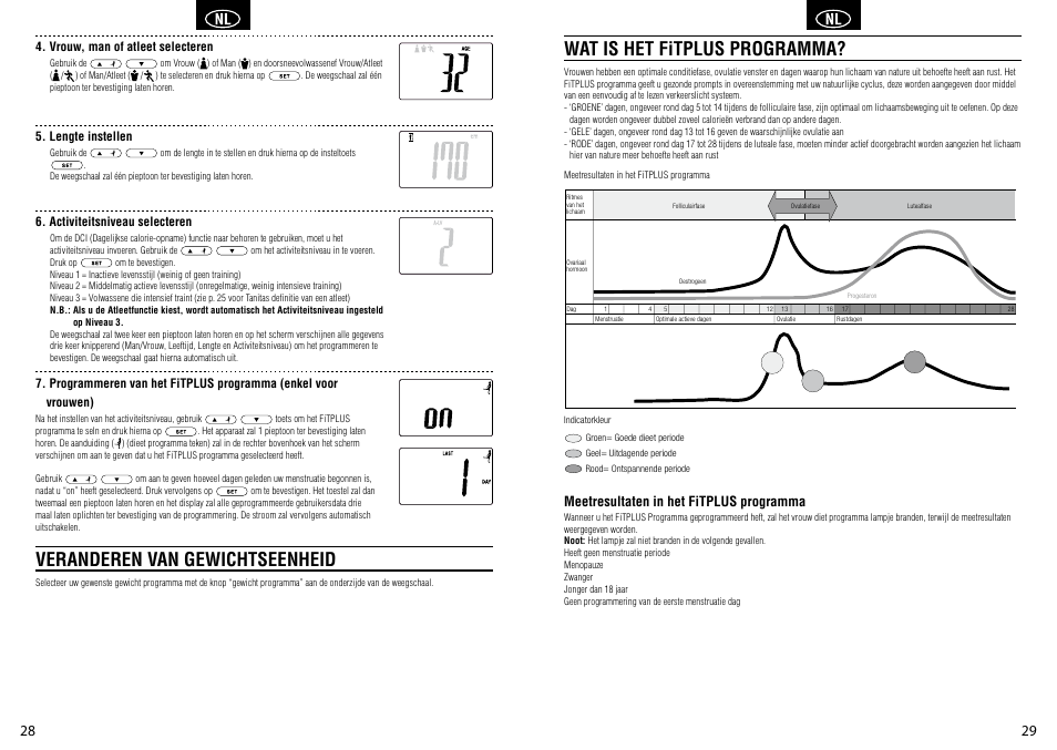 Wat is het fitplus programma, Veranderen van gewichtseenheid, Meetresultaten in het fitplus programma | Tanita BC-582 User Manual | Page 16 / 31