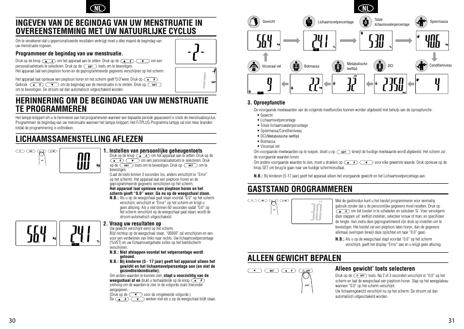 Gaststand orogrammeren alleen gewicht bepalen | Tanita BC-582 User Manual | Page 17 / 31