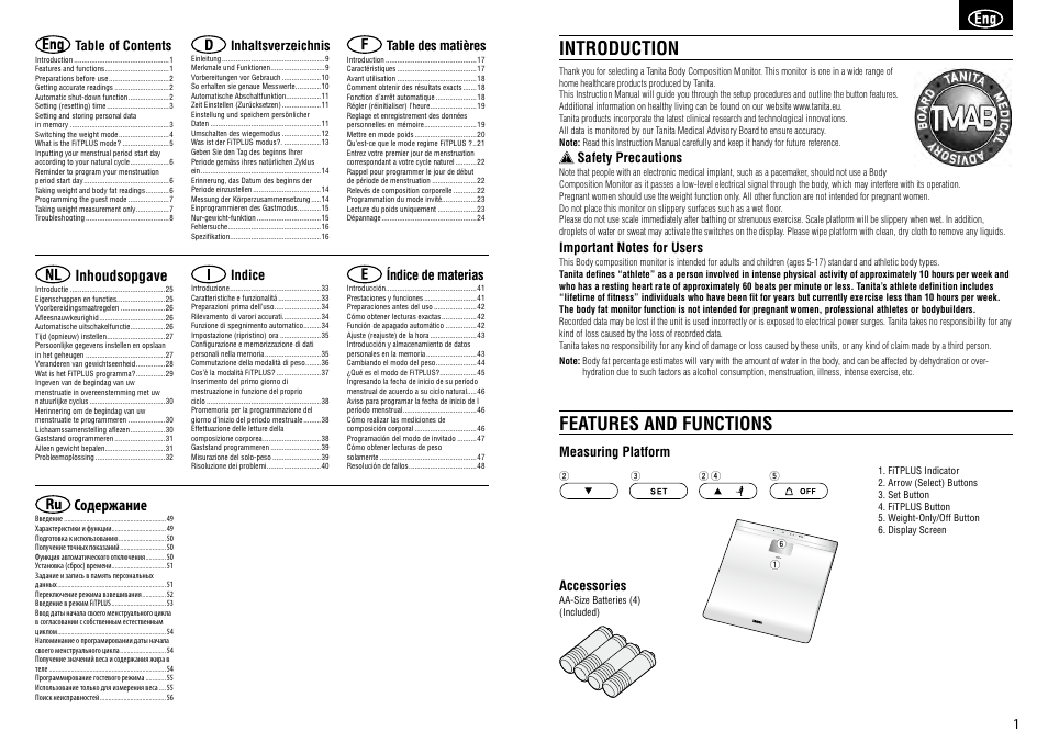 Tanita BC-582 User Manual | Page 2 / 31