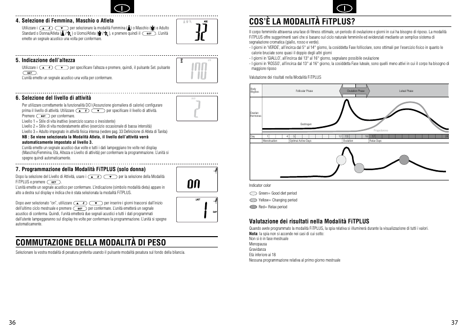 Cos’è la modalità fitplus, Commutazione della modalità di peso, Valutazione dei risultati nella modalità fitplus | Tanita BC-582 User Manual | Page 20 / 31