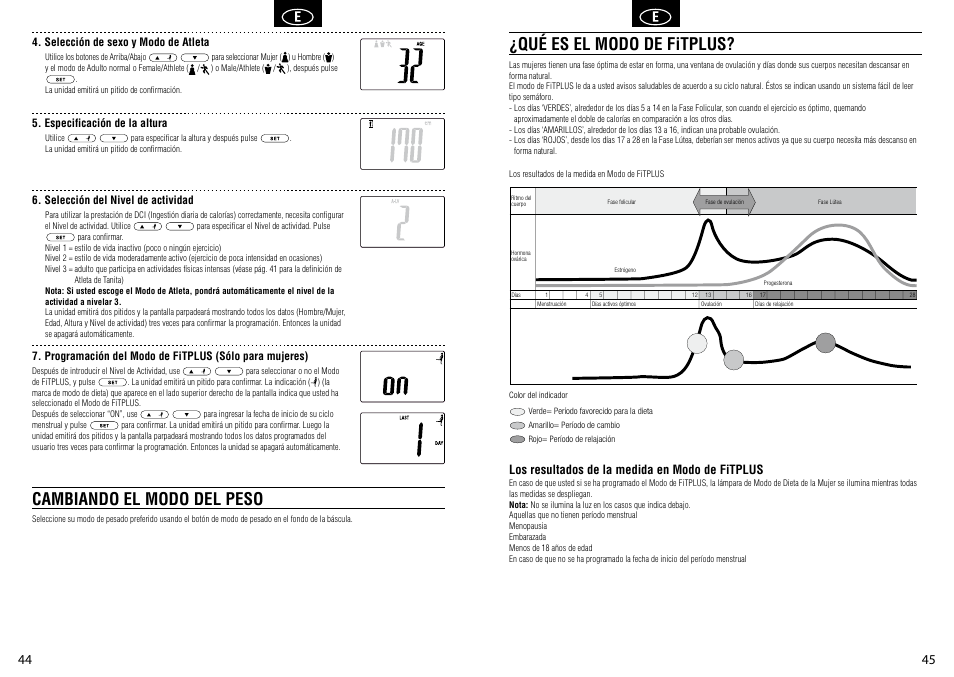 Qué es el modo de fitplus, Cambiando el modo del peso, Los resultados de la medida en modo de fitplus | Tanita BC-582 User Manual | Page 24 / 31