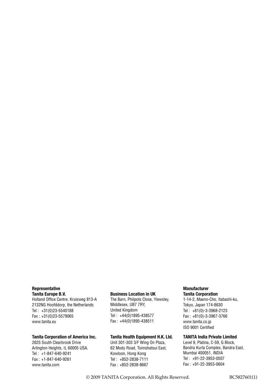 Tanita BC-582 User Manual | Page 31 / 31