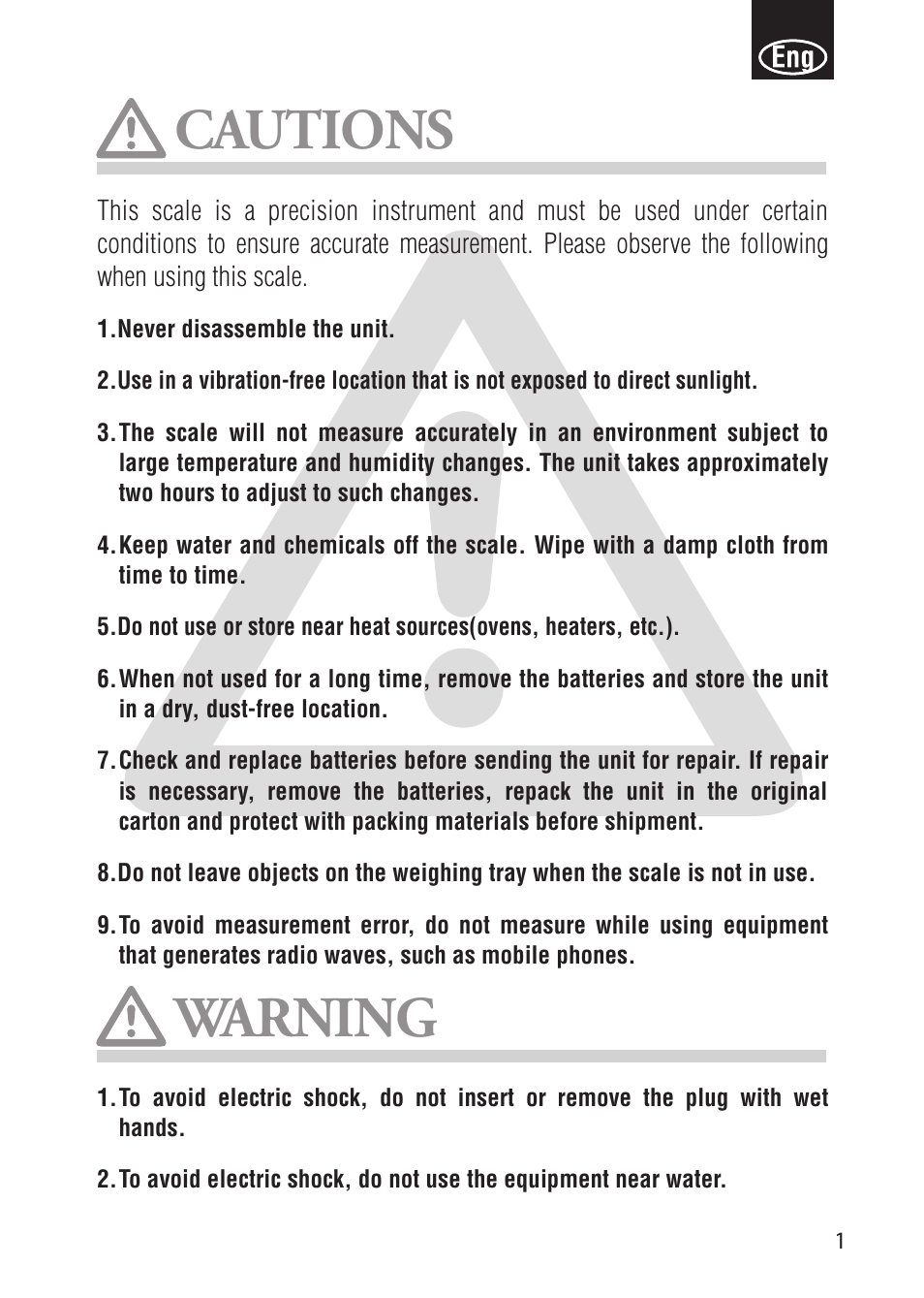 Cautions warning | Tanita KP-601 User Manual | Page 3 / 13