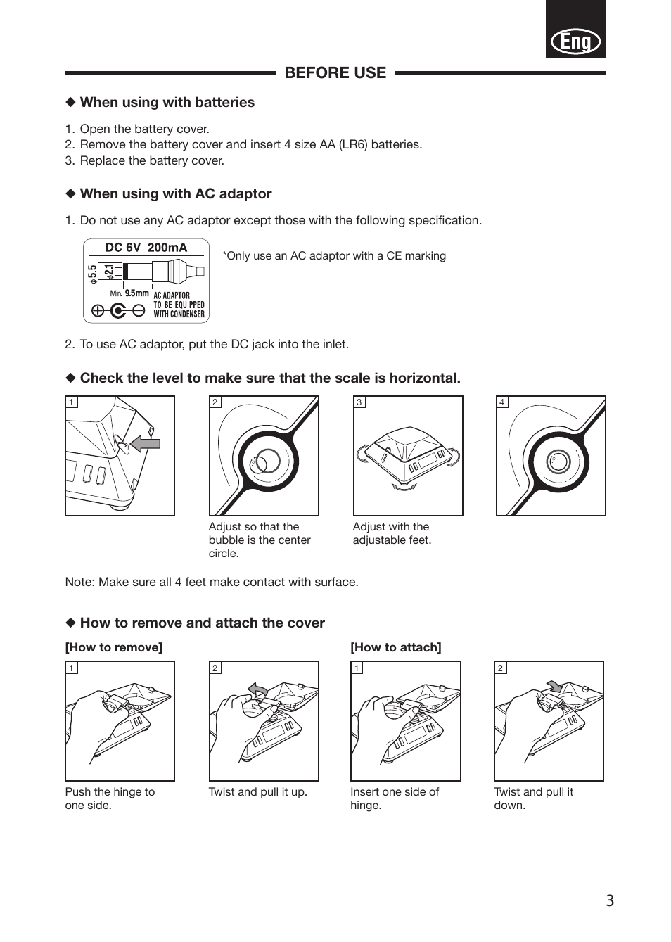 Before use | Tanita KP-601 User Manual | Page 5 / 13