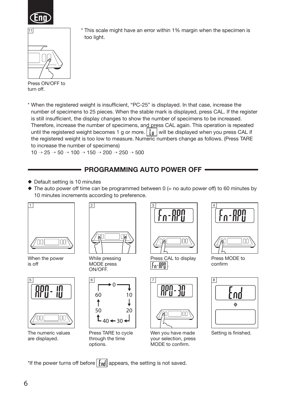 Programming auto power off | Tanita KP-601 User Manual | Page 8 / 13