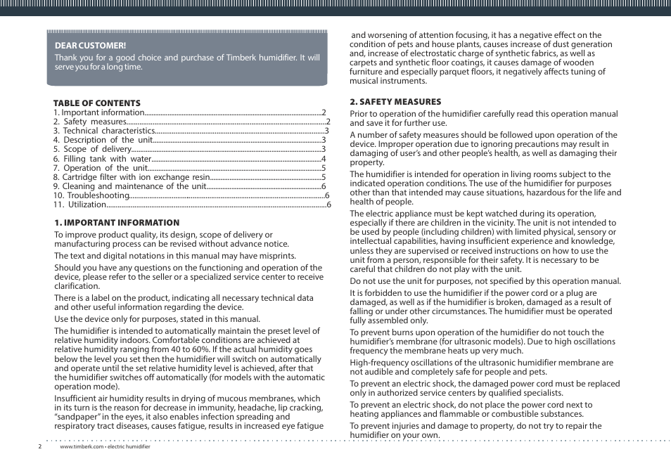 TIMBERK THU UL 07 series User Manual | Page 2 / 16