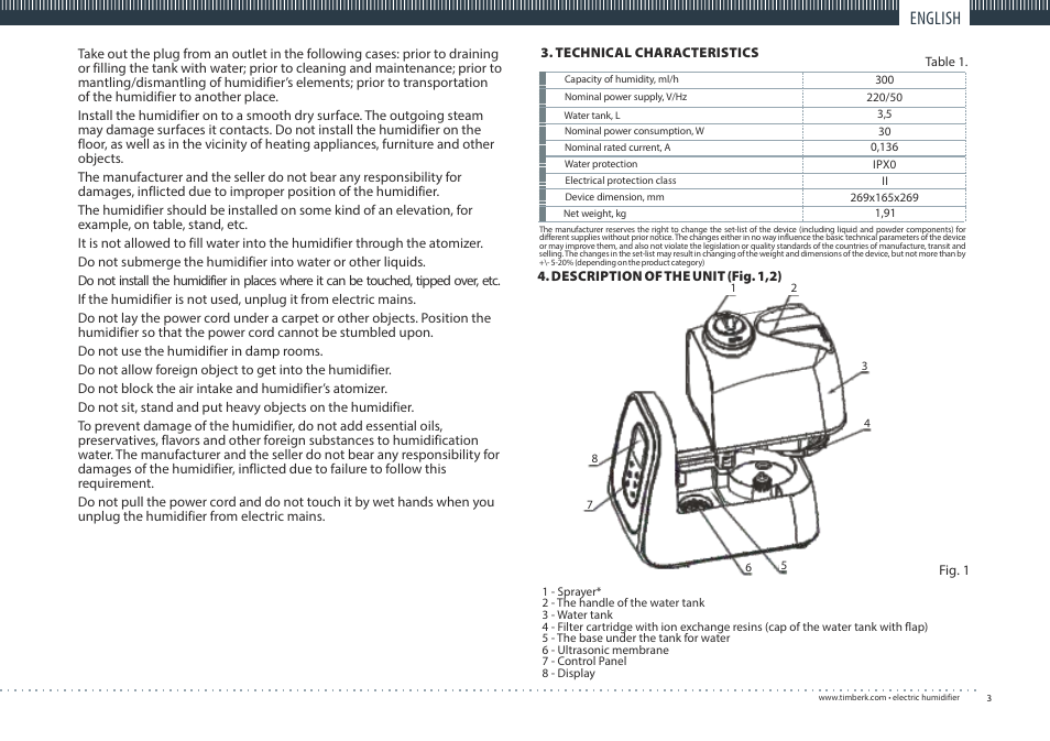 English | TIMBERK THU UL 07 series User Manual | Page 3 / 16