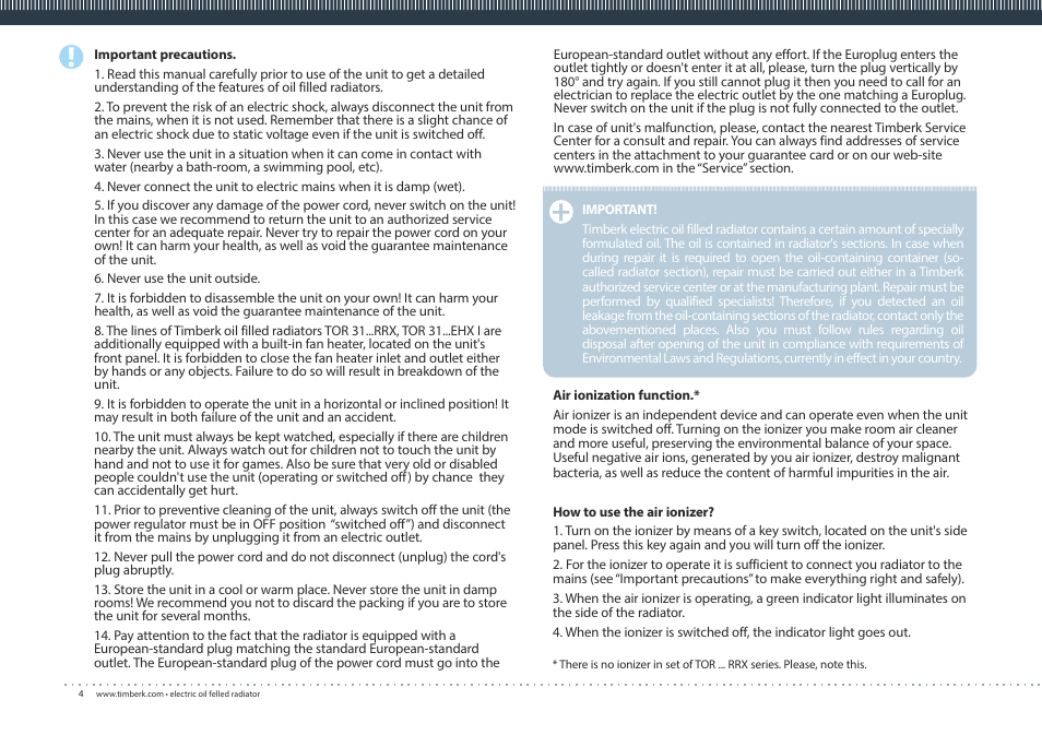 TIMBERK 21 ... BTX I series User Manual | Page 4 / 16