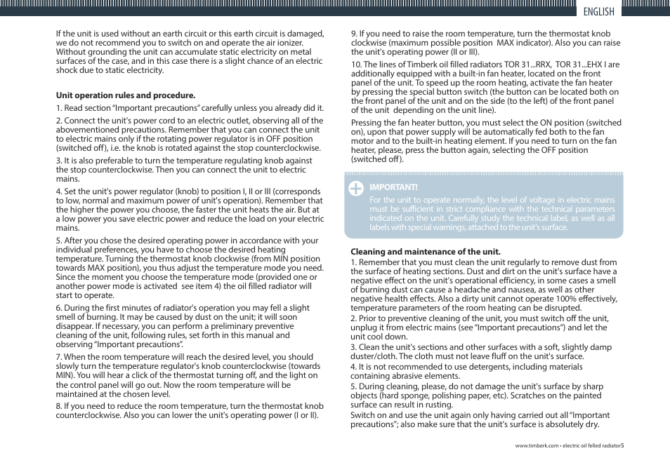 English | TIMBERK 21 ... BTX I series User Manual | Page 5 / 16