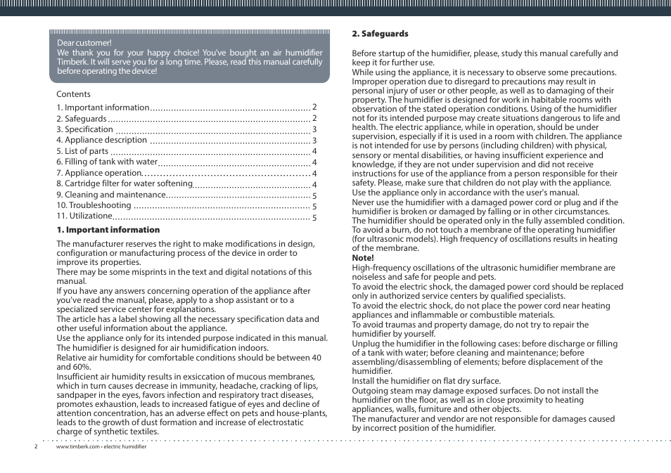 TIMBERK THU UL 03 series User Manual | Page 2 / 12