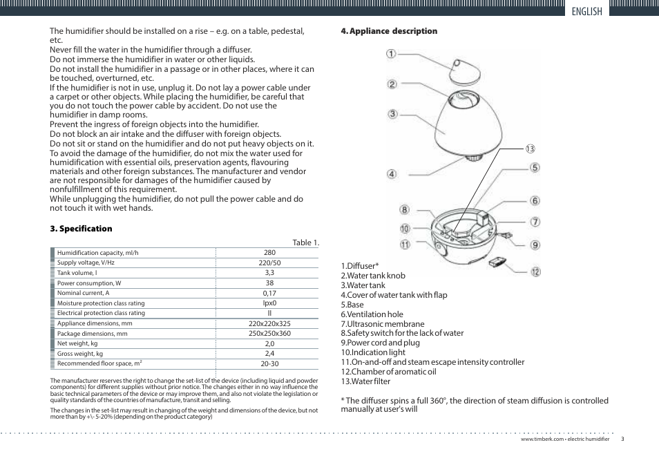 English | TIMBERK THU UL 03 series User Manual | Page 3 / 12