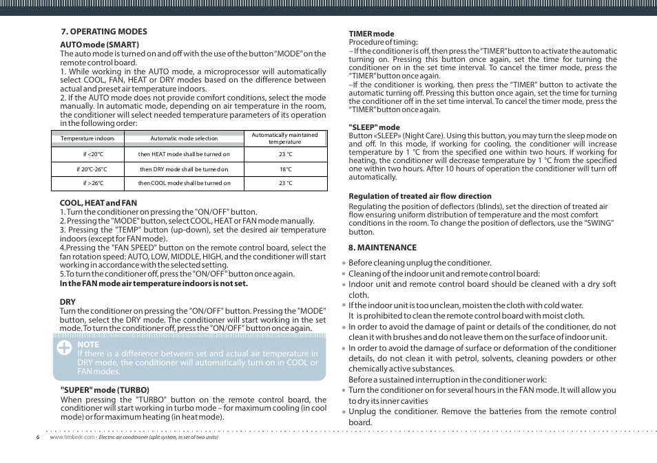 English | TIMBERK Corona series AC TIM...S8 User Manual | Page 6 / 16
