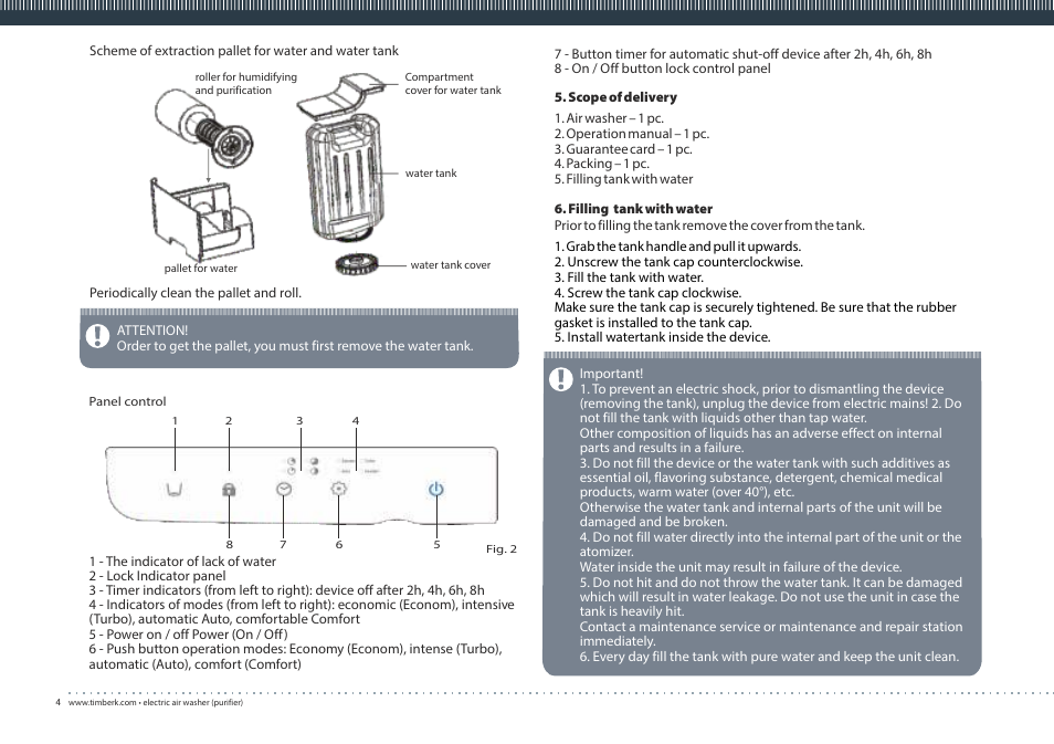 TIMBERK TAW H1 D User Manual | Page 4 / 16