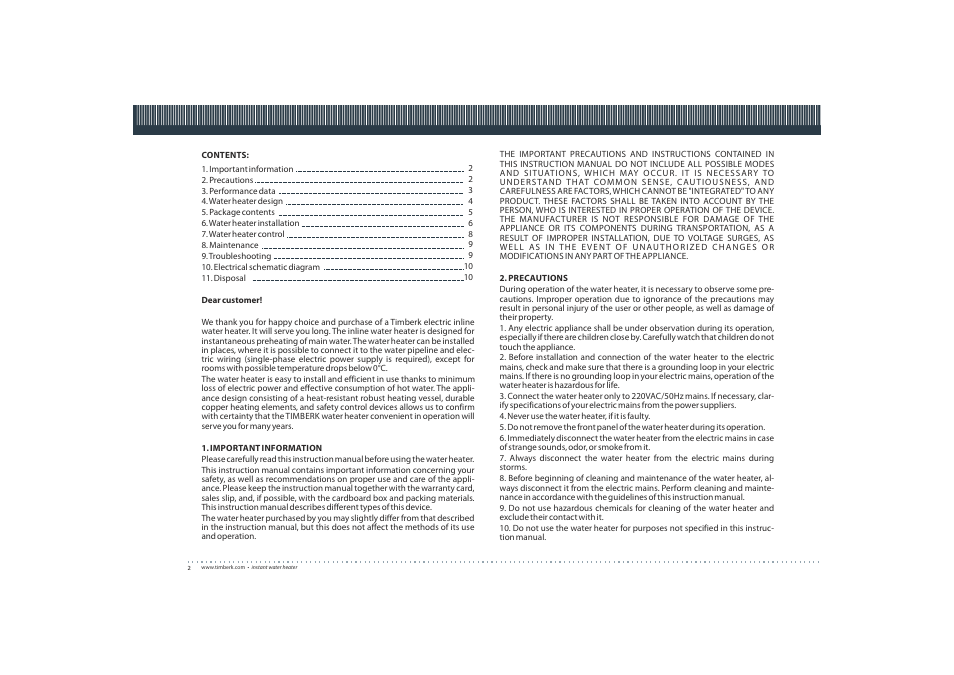 TIMBERK Evolution WHP-5OS User Manual | Page 2 / 24