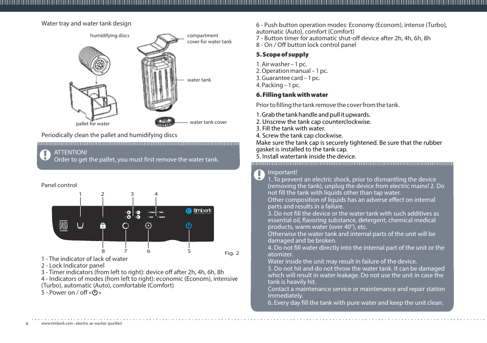 TIMBERK TAW H2 D User Manual | Page 4 / 16