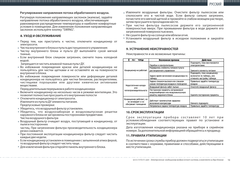 TIMBERK Corona Special series AC TIM...S8ML User Manual | Page 13 / 16