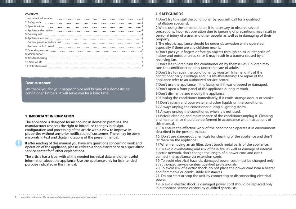 TIMBERK Corona Special series AC TIM...S8ML User Manual | Page 2 / 16