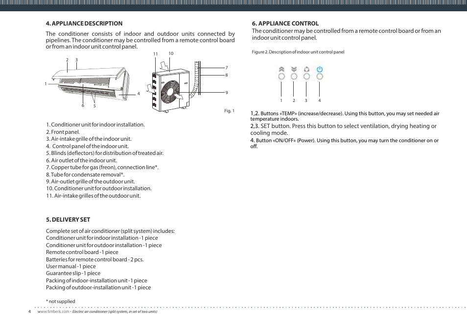 English | TIMBERK Corona Special series AC TIM...S8ML User Manual | Page 4 / 16