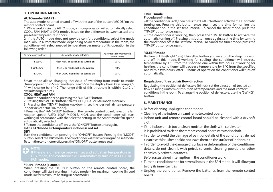 English | TIMBERK Corona Special series AC TIM...S8ML User Manual | Page 6 / 16