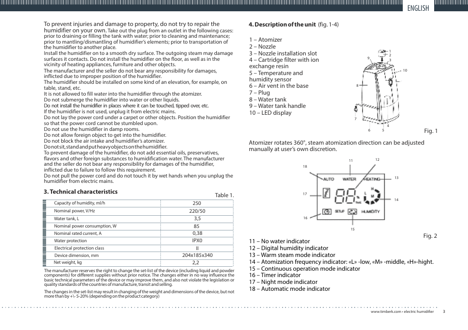 English | TIMBERK THU UL 04 User Manual | Page 3 / 20