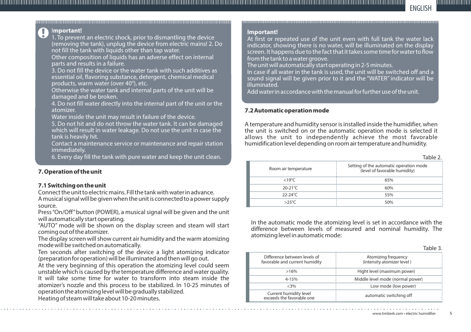 English | TIMBERK THU UL 04 User Manual | Page 5 / 20