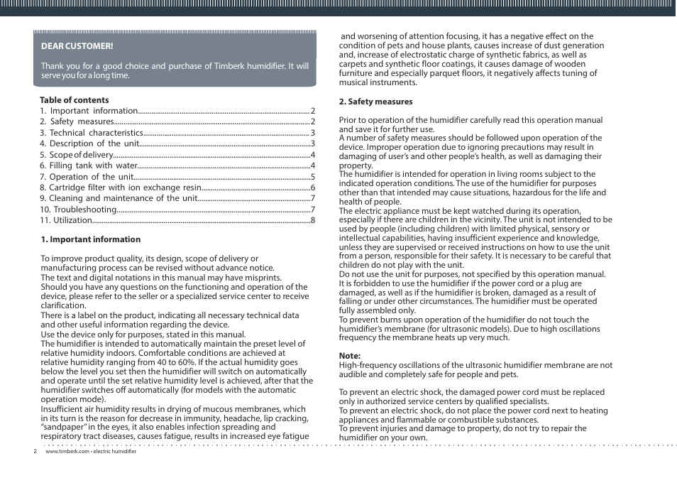 TIMBERK THU UL 05 series User Manual | Page 2 / 20