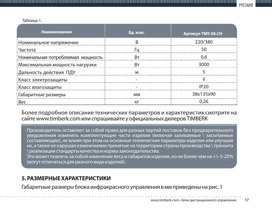 TIMBERK TMS 08.CH User Manual | Page 17 / 36