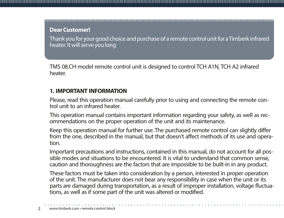 TIMBERK TMS 08.CH User Manual | Page 2 / 36
