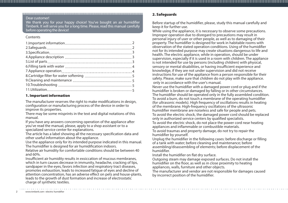 TIMBERK THU UL 09 series User Manual | Page 2 / 16